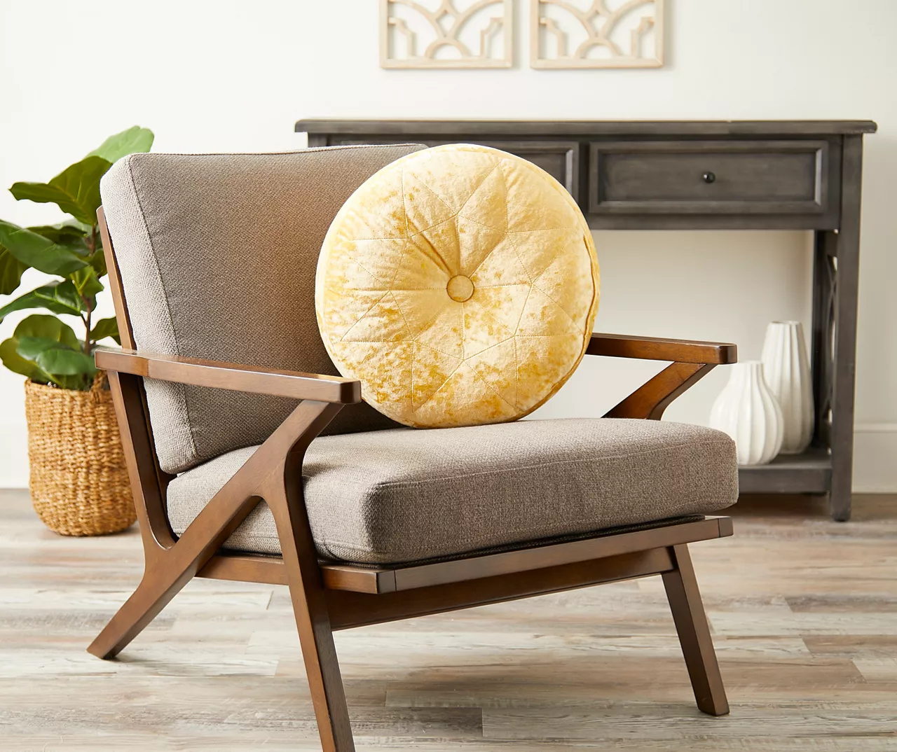 Jolie Yellow Round Throw Pillow 5 Jolie Yellow Round Throw Pillow - Image 3