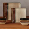 Red, Gold & Cream Square 16-Piece Stoneware Dinnerware Set -Home Improvement Sale 810523826 2