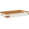 White Decorative Tray With Brown Faux Leather Accents