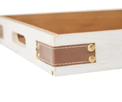 White Decorative Tray With Brown Faux Leather Accents -Home Improvement Sale 810552397 2