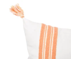 White & Orange Embroidered Stripe Tassel-Accent Throw Pillow -Home Improvement Sale 810557804 2