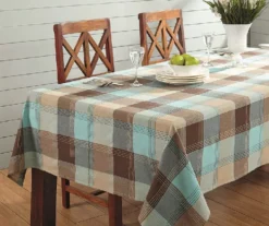 Mineral Blue & Brown Plaid Cotton Tablecloth -Home Improvement Sale 810569772