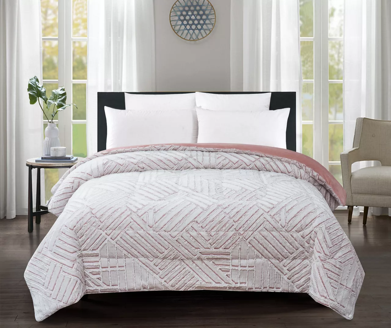 Broyhill Pink Geometric Texture Faux Fur Comforter 3 Broyhill Pink Geometric Texture Faux Fur Comforter