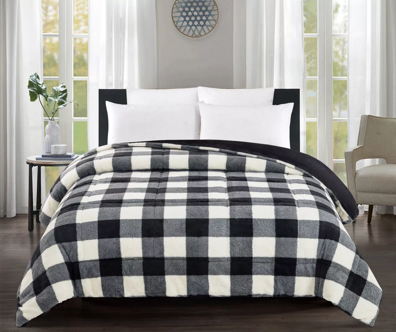 Broyhill Black & White Buffalo Plaid Faux Fur Comforter 3 Broyhill Black & White Buffalo Plaid Faux Fur Comforter