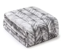 Gray & White Herringbone Queen/King Plush Velvet Blanket