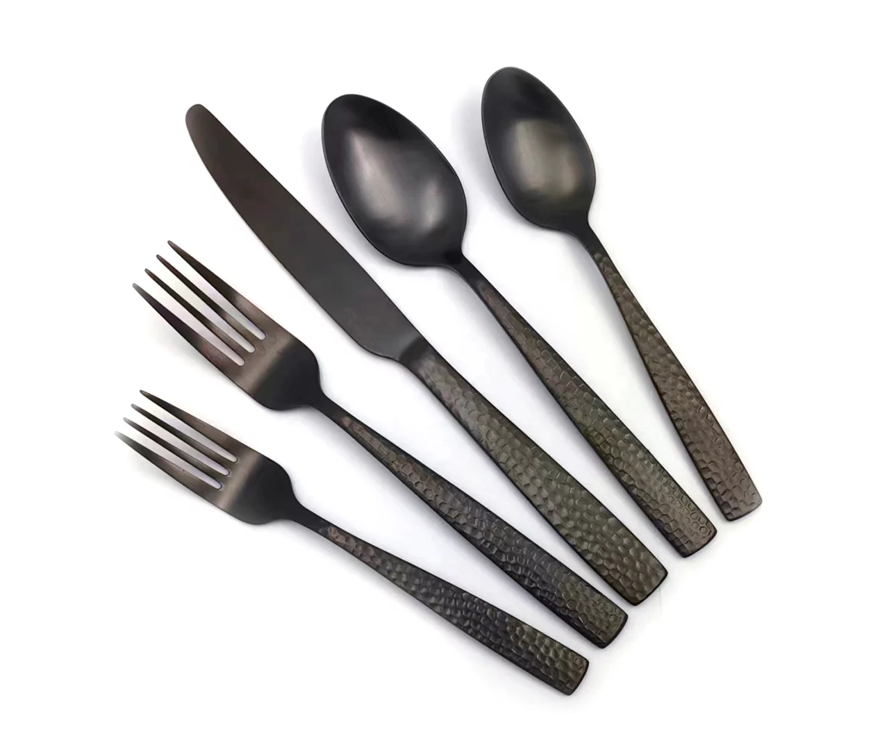 Matte Black Hammered 20-Piece Flatware Set 4 Matte Black Hammered 20-Piece Flatware Set - Image 2