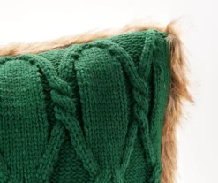 Green Cable-Knit Faux Fur-Trim Throw Pillow -Home Improvement Sale 810616930 A8 1